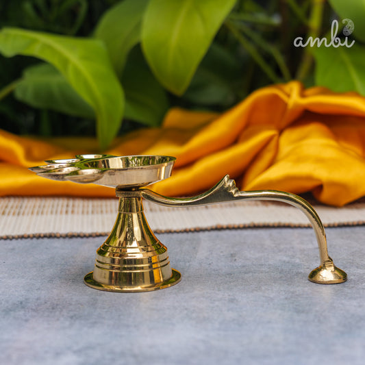 Ambi Divine Pure Brass Panch Aarti Dhoop Diya with Handle - Large | 8.5 Inches