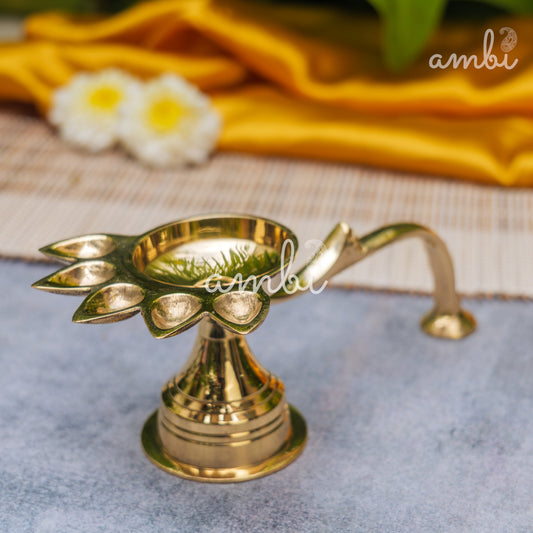 Ambi Divine Pure Brass Panch Aarti Dhoop Diya with Handle - 6 inches