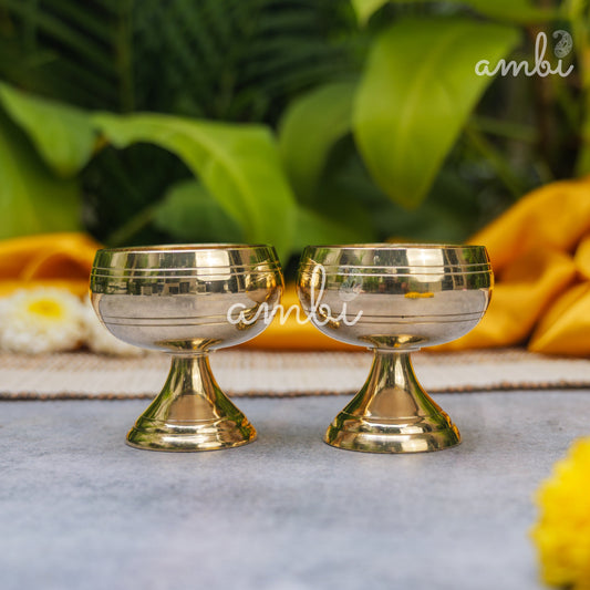 Ambi Divine Pure Brass Round Diya - Set of 2 - 2.4 Inch height