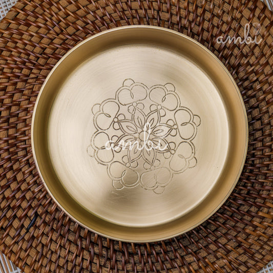 Ambi Divine Lead Free 100% Pure Kansa Mandala Etched Plate 6 inch