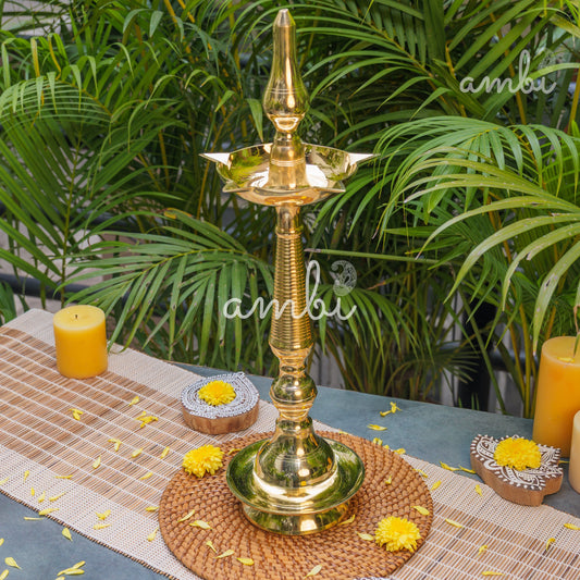 Ambi Divine Pure Brass Kerala Pooja Deepam / Deepak tall 55 cm