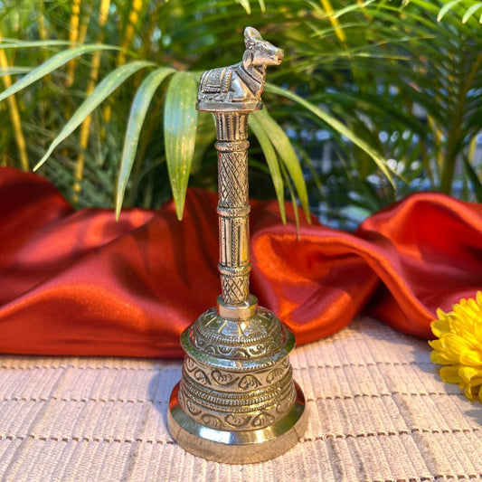 Ambi Divine Pure Brass Nandi Hand Bell for Pooja & Aarti - 5.5 Inch Height
