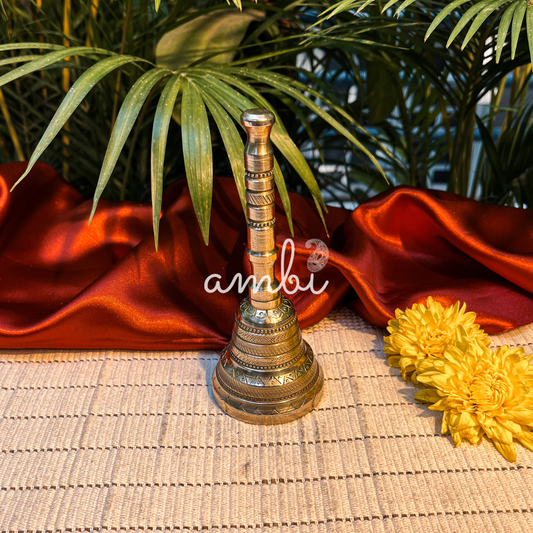 Ambi Divine Pure Brass Engraved Aarti Bell - 5.9 Inch Height
