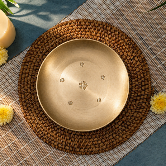 Ambi Divine 100% Pure Kansa Pooja Plate with Hibiscus Etching – 8 Inch