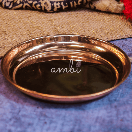 Ambi Divine 100% Copper Pooja Plate / Ayurveda / Vaastu - Big 8 Inches Diameter
