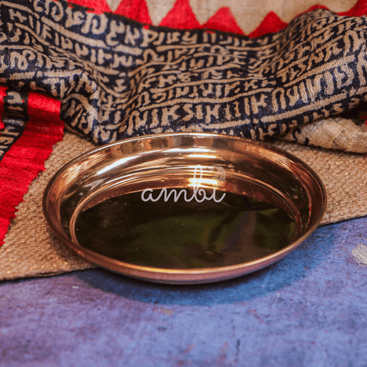 Ambi Divine 100% Copper Pooja Plate / Ayurveda / Vaastu - Big 8 Inches Diameter
