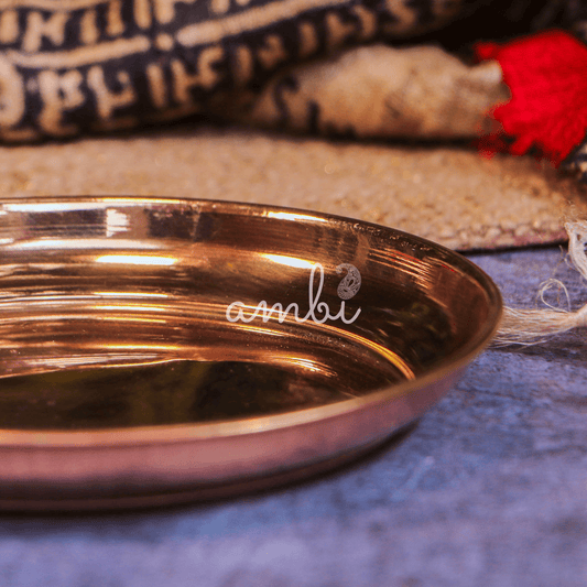 Ambi Divine 100% Copper Pooja Plate / Ayurveda / Vaastu - Small 3.5 Inches Diameter - Set of 5