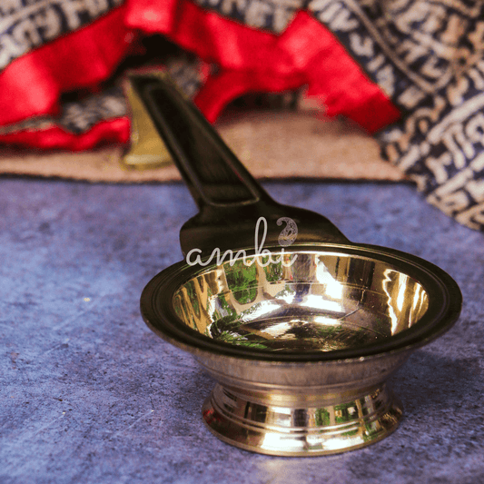 Ambi Divine 100% Pure Brass Pooja Aarti Deepam / Deepak / Diya - Length - 25 cms (10 inches)