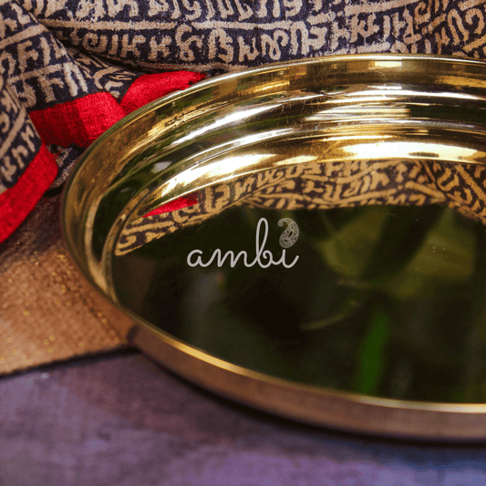 Ambi Divine Pure Brass Peetal Multipurpose Plate For Pooja / Ceremonies / Food - 10 inches Diameter