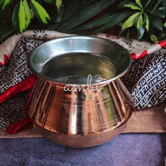 Ambi Divine 100% Pure Copper Water Kalash / Matka for Health / Ayurveda / Pooja / Ceremonies - Large - 2.0 L