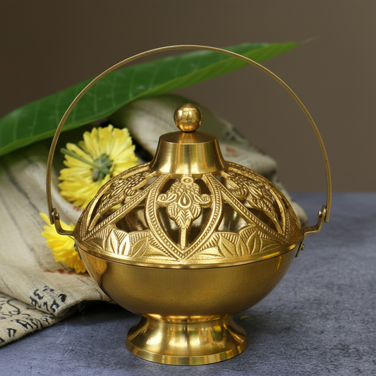 Ambi Divine Kamandalam Brass Dhuni Loban Sambrani Incense Burner with Hanging Arm- A Masterpiece