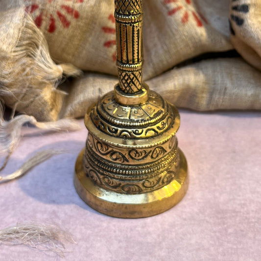 Ambi Divine Pure Brass Nandi Hand Bell for Pooja & Aarti - 5.5 Inch Height
