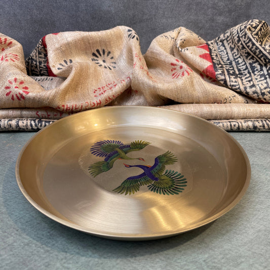 AMBI Divine 100% Pure Kansa Pooja Plate with Hand-Painted Pattachitra Birds – 8 Inch