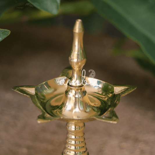 Ambi Divine 100% Pure Brass Kerala Pooja Deepam / Deepak - 5 Baati Medium