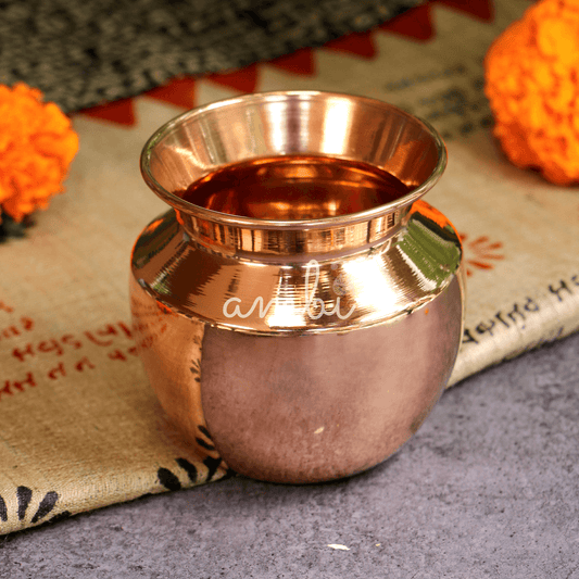 Ambi Divine 100% Pure Copper Traditional Water Kalash / Lota / Matka - No 0 Size - 350 ML