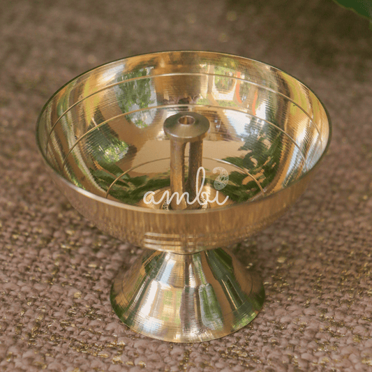 Ambi Divine 100% Pure Brass Pooja Akhand Deepam / Deepak / Diya Small - Set of 2