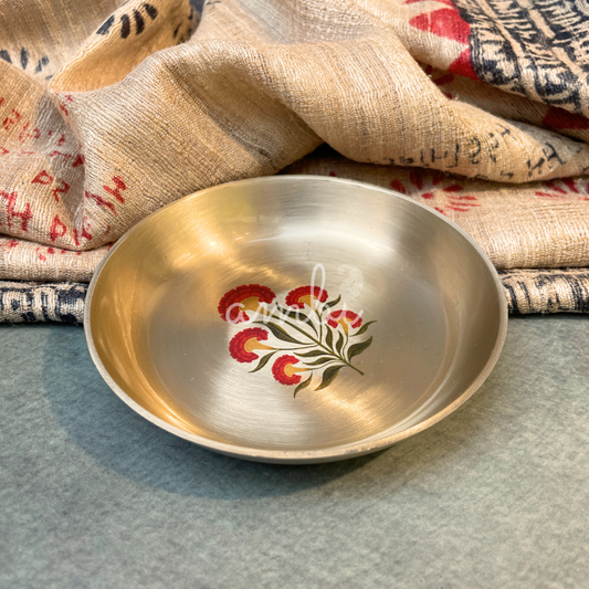 Ambi Divine Pure Kansa Floral Hand Painted Plate – 4 Inch | Puja Plate