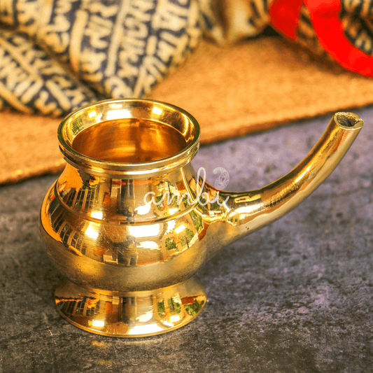 Ambi Divine 100 % Brass Kumbh Lota Kalash for Pooja / Abhishek or Water Storage - Long Spout