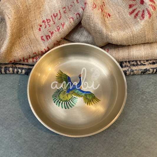 Ambi Divine Pure Kansa Pattachitra Bird Hand Painted Plate – 4 Inch | Puja Plate
