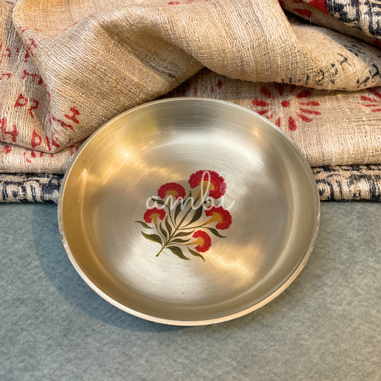 Ambi Divine Pure Kansa Floral Hand Painted Plate – 4 Inch | Puja Plate