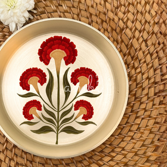 Ambi Divine 100% Pure Lead Free Kansa Floral Hand Painted Finish Small Plate | Dessert Plate | Puja Plate - 6 Inch