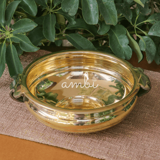 Ambi Divine Pure Brass Urli Classical Elegant Design - 9.5 inch Diameter
