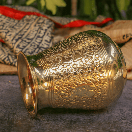 Ambi Divine 100 % Brass Embossed Lota Kalash for Pooja or Water Storage - Conical