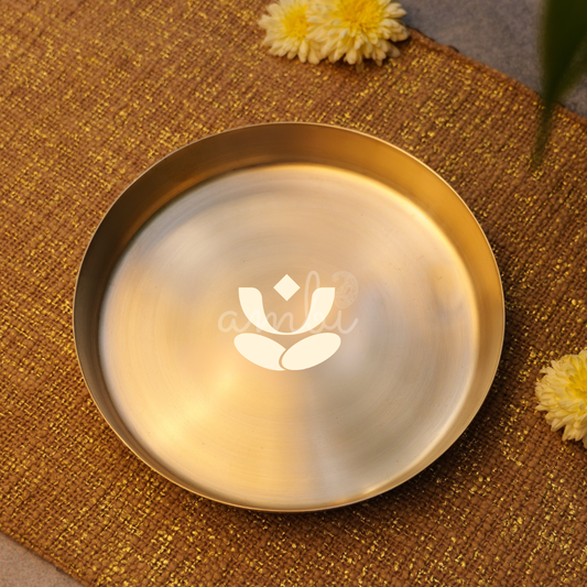 Ambi Divine 100% Lead Free Pure Kansa Thali with laser cut design / Pooja Plate