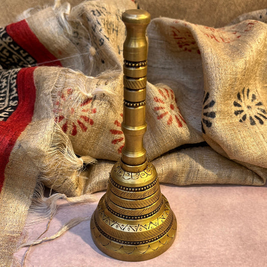 Ambi Divine Pure Brass Engraved Aarti Bell - 5.9 Inch Height