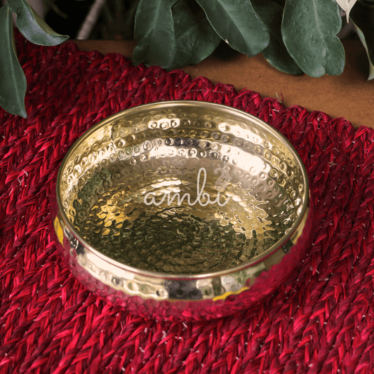 Ambi Divine Pure Brass Hammered Urli 6.5 inches Diameter
