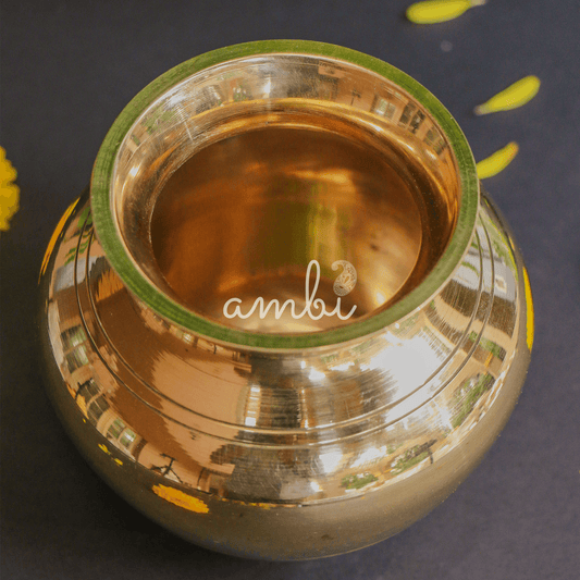 Ambi  Divine 100 % Brass Lota Kalash for Pooja or Water Storage - Round with Legs
