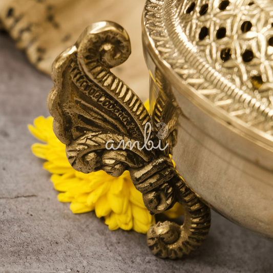 Ambi Divine 3 Legged Peacock Top Pure Brass Dhuni Loban Sambrani Incense Burner