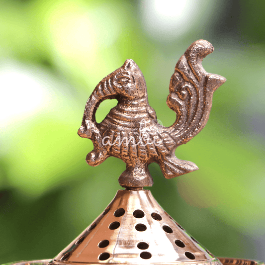 Ambi Divine Lotus Base Peacock Top Brass Dhuni Loban Sambrani Incense Burner (small)