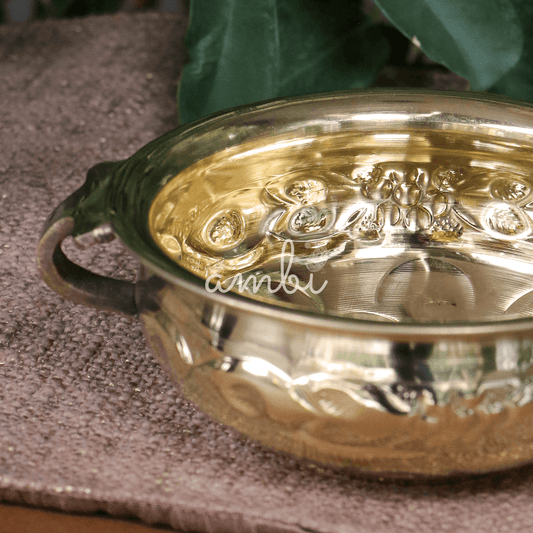 Ambi Divine Pure Brass Urli Embossed Design 6.5 inches Diameter