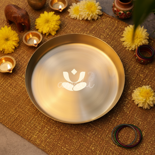 Ambi Divine 100% Lead Free Pure Kansa Thali with laser cut design / Pooja Plate