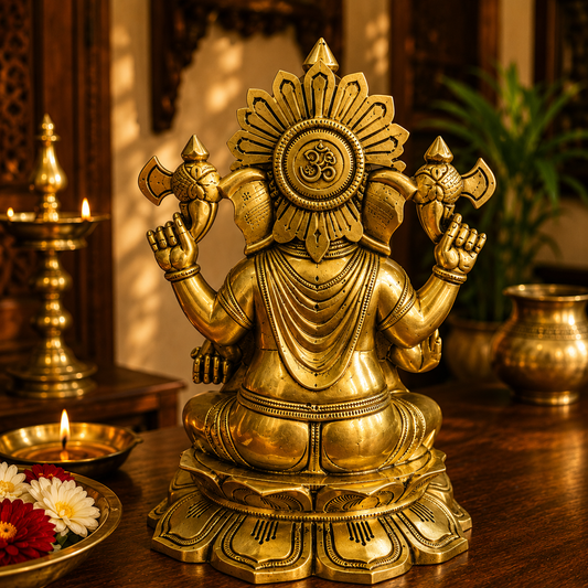 Ambi Divine Handcrafted Pure Brass Lord Ganesha Idol | Antique Finish | Traditional Brass Murti