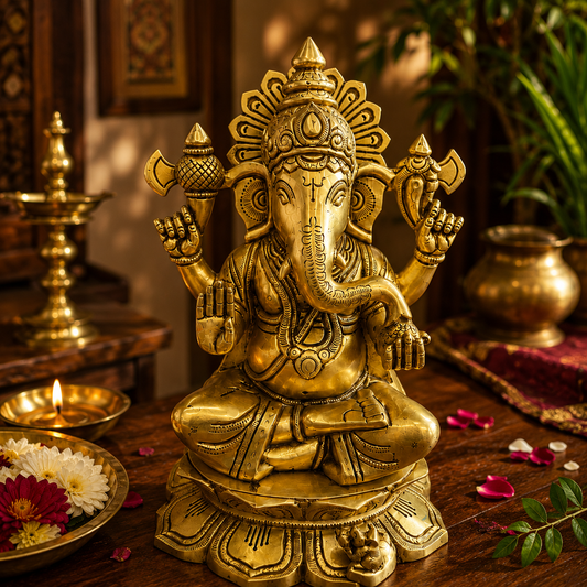 Ambi Divine Handcrafted Pure Brass Lord Ganesha Idol | Antique Finish | Traditional Brass Murti