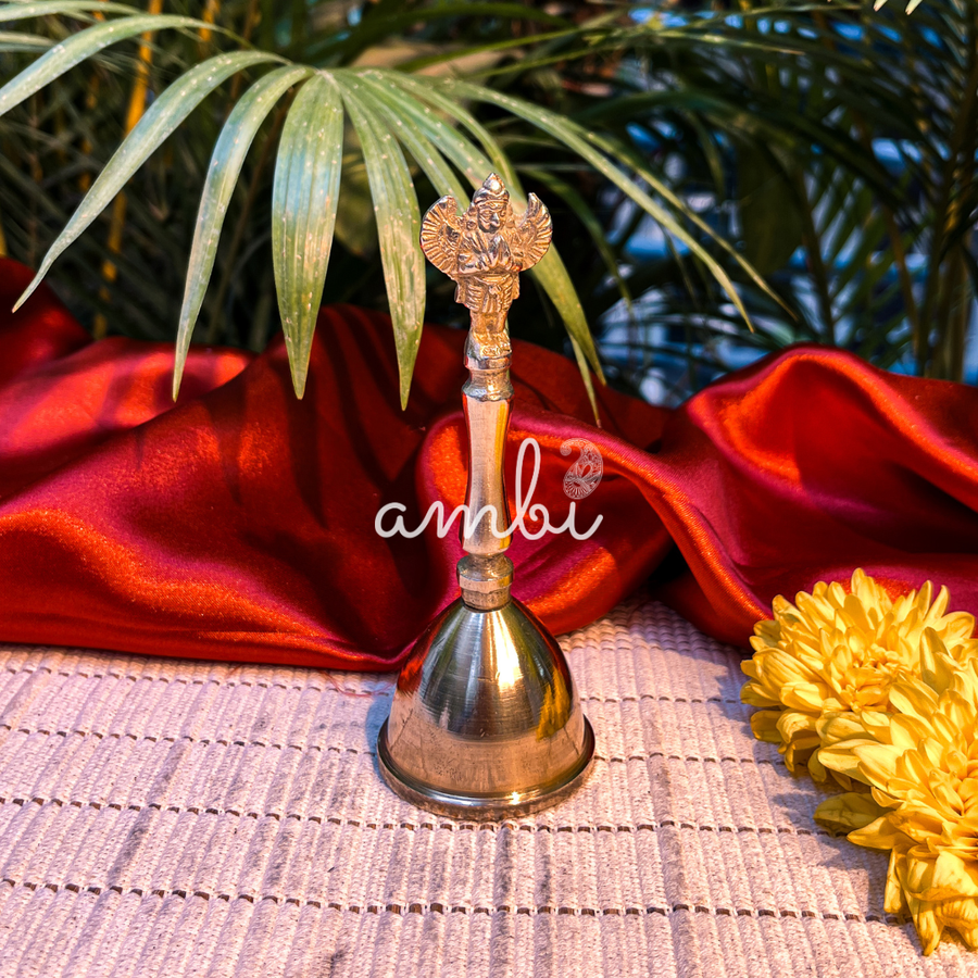 Ambi Divine Pure Brass Garuda Symbol Hand Bell for Pooja & Aarti - 5 Inch