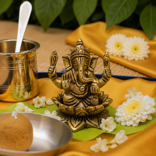 Ambi Divine Pure Brass Lord Ganesha Idol - 3.5 inch height - Heavy Make