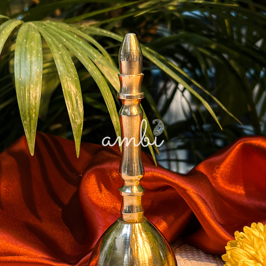 Ambi Divine Pure Brass Handheld Pooja Bell for Aarti & Prayer - 5.2 Inch Height (205 Grams)