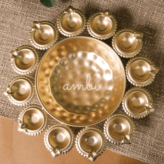 Ambi Divine Metal Urli and Diyas for Blissful Home Decor Collection - Large -  10.5 inch
