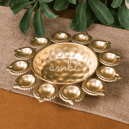 Ambi Divine Metal Urli and Diyas for Blissful Home Decor Collection - 9.5 inch