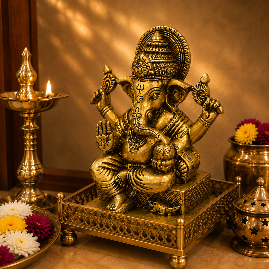 Ambi Divine Handcrafted Pure Brass Lord Ganesha Idol | Antique Finish