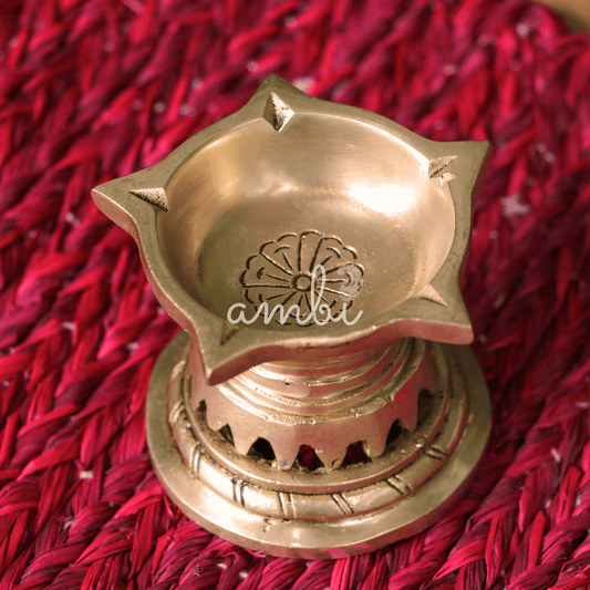 Ambi Divine Pure Brass Panchmukhi Diya - 2.2 Inch height - Heavy Make