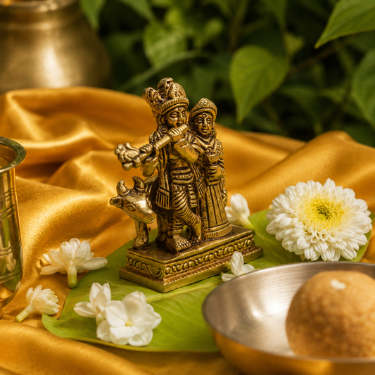 Pure Brass Radha and Krishna Idol - 3.2 inch height
