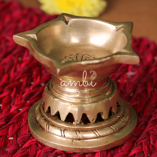 Ambi Divine Pure Brass Panchmukhi Diya - 2.2 Inch height - Heavy Make