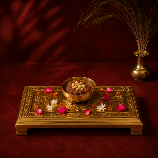 Ambi Divine Pure Brass Swastik Lotus Puja Chowki – Pooja Peetam for Home Temple & Rituals