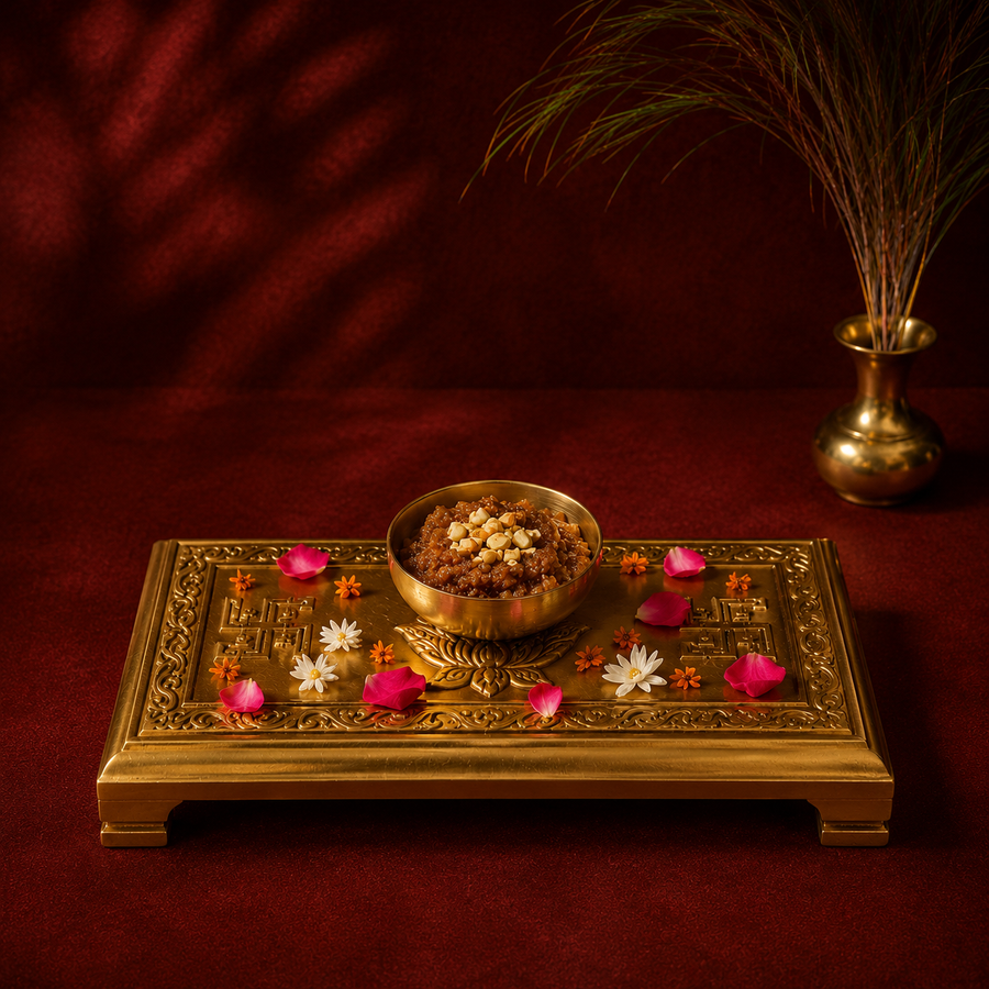 Ambi Divine Pure Brass Swastik Lotus Puja Chowki – Pooja Peetam for Home Temple & Rituals