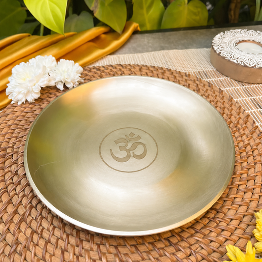 Ambi Divine 100% Pure Kansa Pooja Thali with Om in Your Language - 8 inch