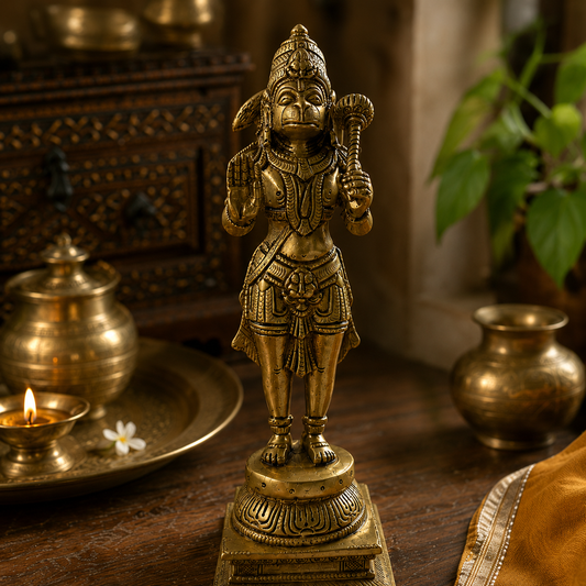 Ambi Divine Pure Brass Lord Veer Hanuman Standing Idol | Bajrangbali Blessing Murti for Home Mandir & Hanuman Jayanti Puja